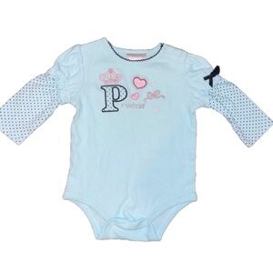 3-6M Baby Girl Blue Princess Long Sleeve Body Suit